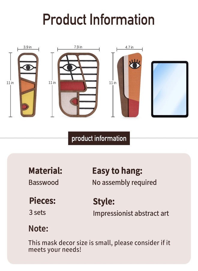 LIFVEAN Abstract Wood Picasso Wall Art Decor - Modern Minimalism Mask Home Wall Decor - Vintage Pop Wall Art for Bedroom Bathroom Living Room (3 Piece) - Image 2